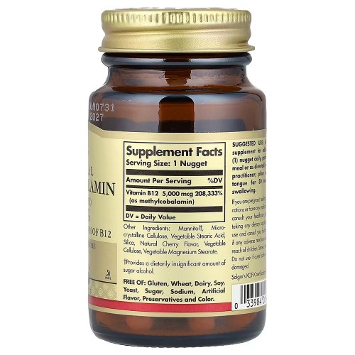 Solgar, сублингвальный метилкобаламин (витамин B12), 5000 мкг, 30 таблеток